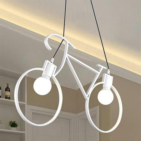 Elegante hanglamp in Fietsdesign. - fitting voor E27 - hoogwaardig ijzer - 62x36cm - vintage - wit
