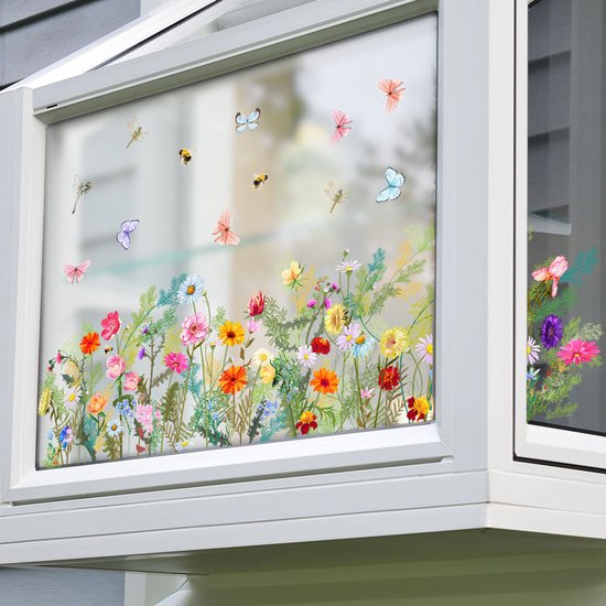 Betoverende Tuinbloemen Muurstickers - Milieuvriendelijk PVC - Levendige Decoratie voor Woonkamer, Slaapkamer, Keuken, en Meer-30x60cm