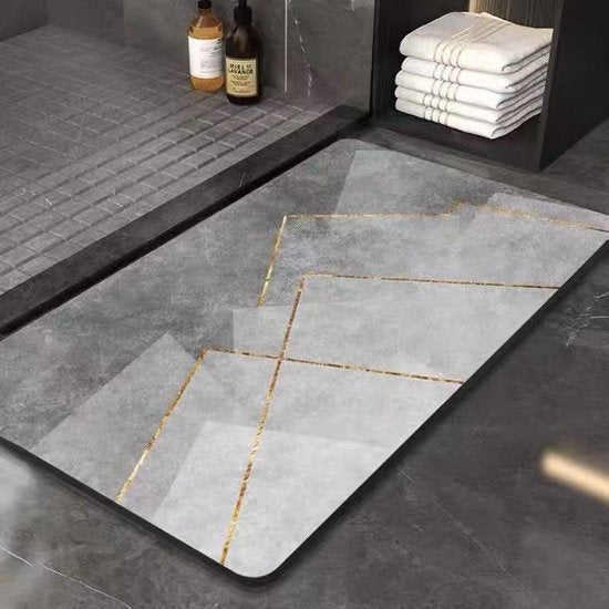 Luxueuze Antislip Badmat – Waterabsorberend & Snel Droog – Stijlvol Geometrisch Design – Veilig en Comfortabel – 60x90cm – Donkergrijs