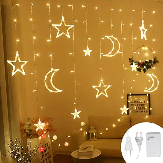 Sterrenhemel - Lichtketting met maan en sterren versiering - Warm licht - 1.5M snoer - 220V