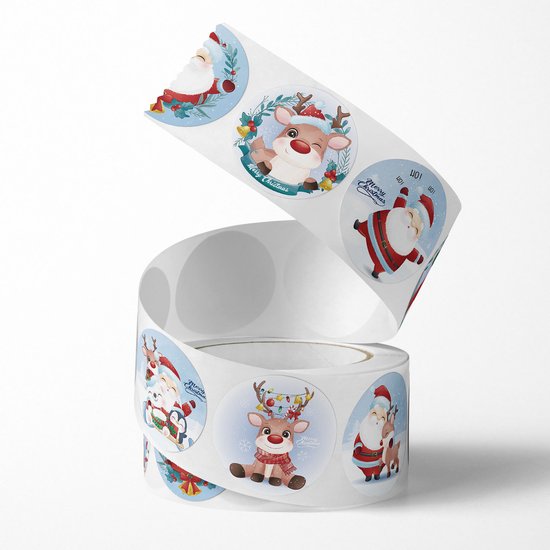 3000 Kerststickers op 6 Rollen – Ronde Zelfklevende Stickers voor Cadeaus, Verpakkingen en Kerstdecoratie