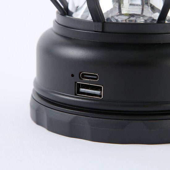 Multifunctionele Compacte Kampeerlamp met Powerbank - Duurzaam, Dimbaar & Waterdicht - USB/Zonne-Energie Opladen - Ideaal voor Outdoor & Tuin-zwart