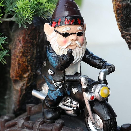 Tuinkabouter motorfiets dwerg - waterdicht tuindecoratie - grappige motorcadeaus - balkondecoratie