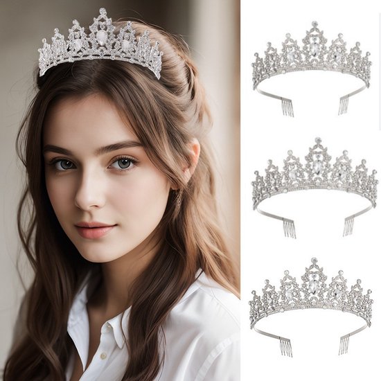 Elegante Zilver-Witte Kroon met 3A Waterdiamanten – Voor Verjaardagen, Huwelijksfeesten en Gala's