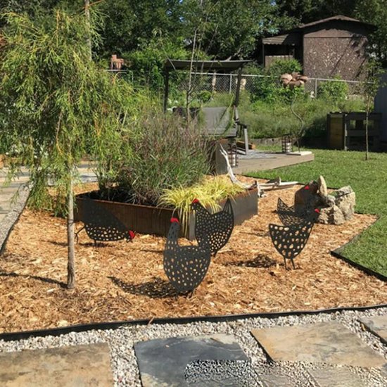 TDR - decoratief Acryl kunststof silhouetten van kip op stok voor in de tuin,  5 delig