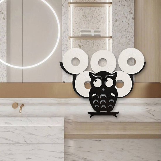 Metalen wandopbergplank uil - Toiletrolhouder zwart