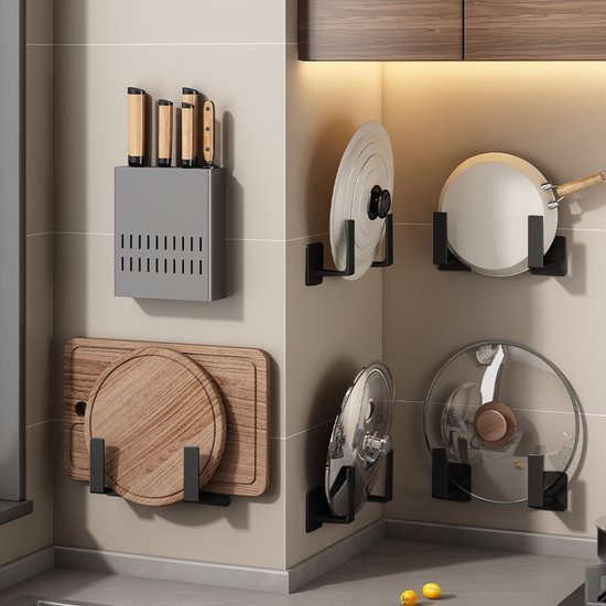 4x Multifunctionele Koolstofstalen Dekselhouder - Zwart