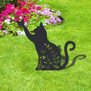 Metalen tuinsteker zwarte kat bloem silhouet met vlinder