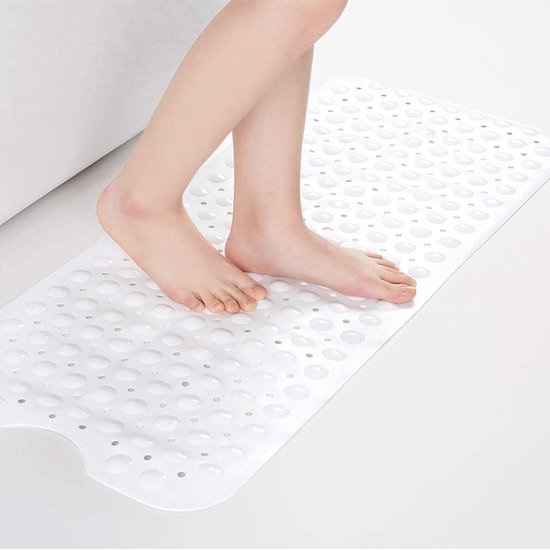 Verlengde PVC Antislip Badmat-Stevige Zuignappen - Duurzaam en Gemakkelijk te Reinigen100*40CM-wit