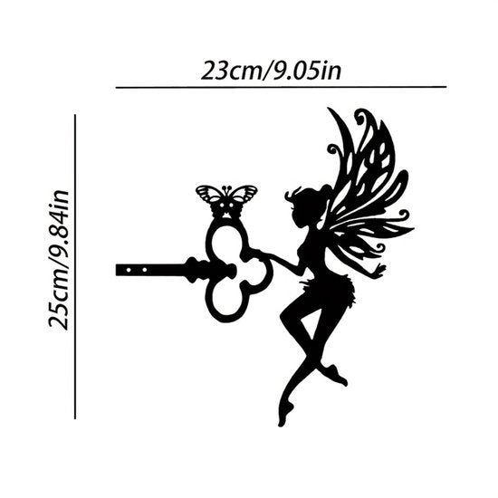 Fairy Angel Tuindecoratie met Sleutel – Zwart Metaal – 25 cm