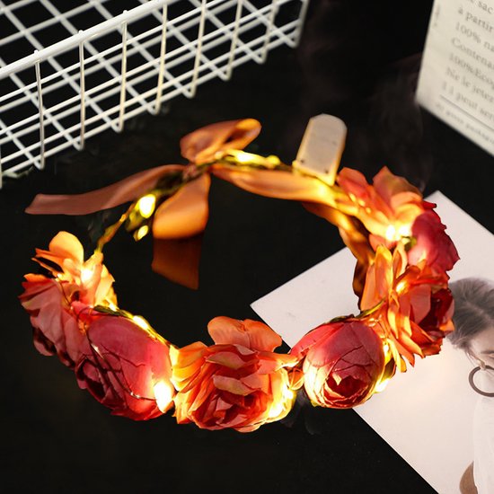 LED Bloemenkrans Hoofdband met 20 Warmwitte Lampen - Roze