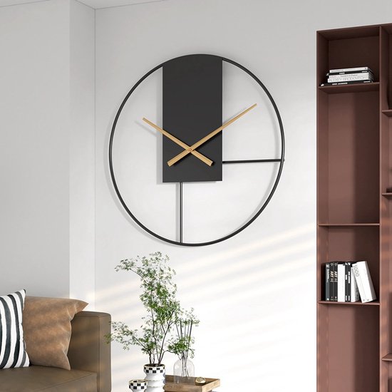 50cm Scandinavische Metalen Wandklok - Zwart/Goud