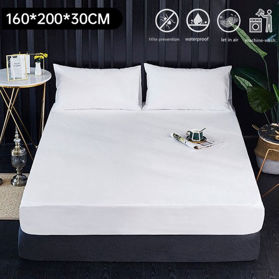 Matrashoes - Ademend & Antibacterieel - Waterdicht - Bescherm uw matras tegen vloeistoffen & allergieën 160x200x30 cm - Wit