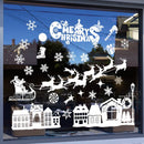 Kerst Raamstickers met Kerstdorp en Winterse Figuren - Herbruikbaar & Statisch Hechtend - 50x35.5 cm-wit