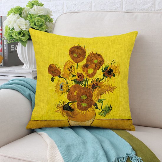 TDR - Sierkussensloop - van katoen en linnen - 45 x 45 cm - Thema: van Gogh , Vaas met twaalf zonnebloemen
