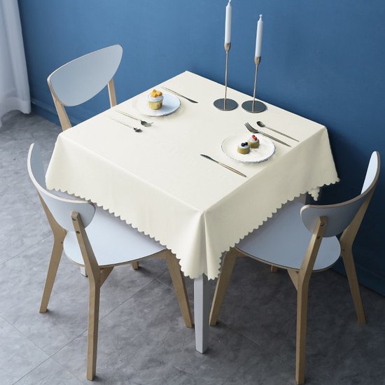 TDR-Waterdicht tafelkleed met katoen - 140x140cm - Vlekbestendig en stijlvol ontwerp - Geschikt voor binnen en buiten - Melkwit