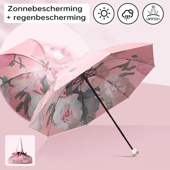 TDR-Opvouwbaar bloem paraplu - Zonbescherming Anti-Uv UPF50 + -Windproof- Stevig paraplu met diameter van 97 cm-roze
