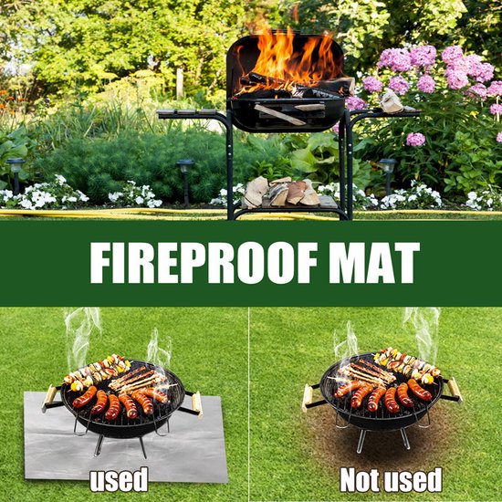 Barbecue vloermat van 100x 150cm Ideale mat voor onder de barbecue - Beschermt je terrastegels of gazon tegen hete kolen en vetvlekken - Grijs