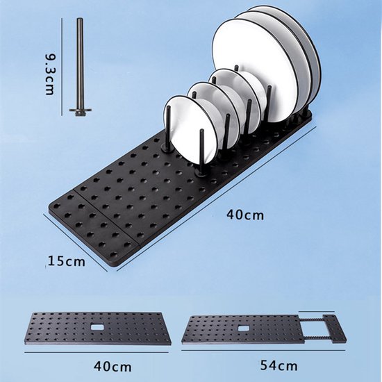 Set van 2 uitschuifbaar afwasrek/afdruiprek -afdruiprek voor afwas-Lade Organizer-zwart