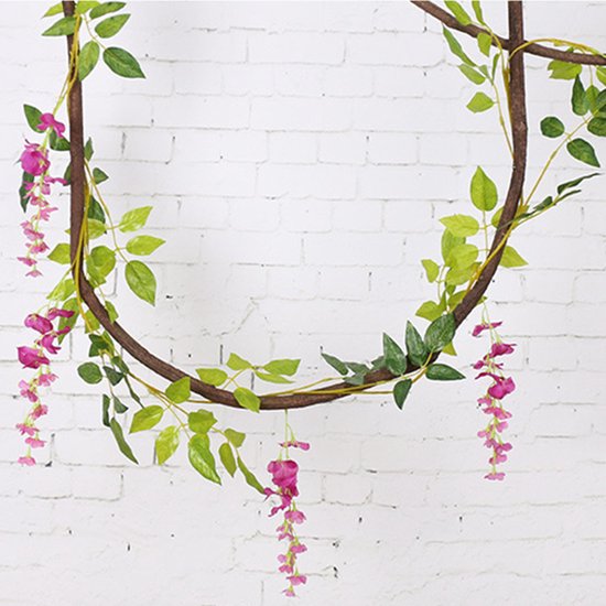 2stuks Gesimuleerde wisteria rank- kunstplanten slinger-Decoratieve plant voor diverse toepassingen-180cm- paars rood