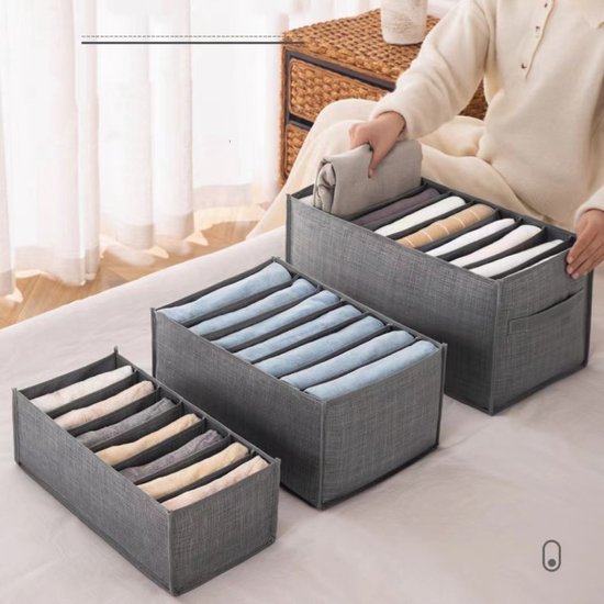 TDR-opvouwbare opbergdoos met 7 vakken-lade-organizer voor jeans,truien,overhemden en broeken-kledingbox- Donkergrijs 36*25*17CM