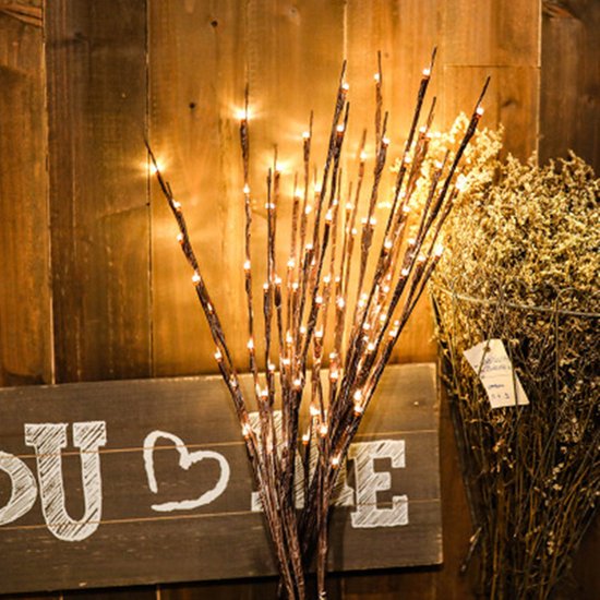 Natuurlijke Elegante Wilgentaklamp met USB-lichttakken - 60 Warm Witte LED's - 70 cm Hoogte - 3 Takken