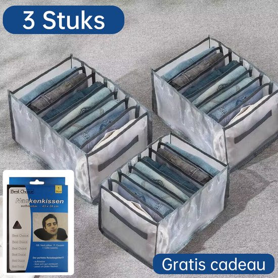 3 stuks Opbergdozen-lade-organizer voor jeans en broeken - grijs -groot maat 36*25*20 met gratis reiskussen