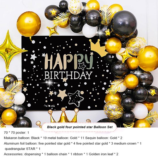 47 delig verjaardagset - Thema: Goudtinten en zwart - poster en ballonen  - Versiering voor feestjes, verjaardag - feestdecoratie