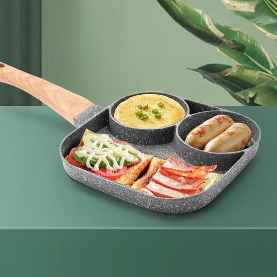 3-in-1 grillpan met temperatuurgecontroleerde antiaanbaklaag - kook verschillende gerechten tegelijk zonder oververhitting of verbranding