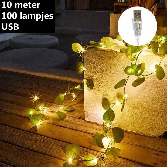 led lichtstring eucalyptusbladeren wijnstok licht-werkt op USB- 10 meter 100 lampjes