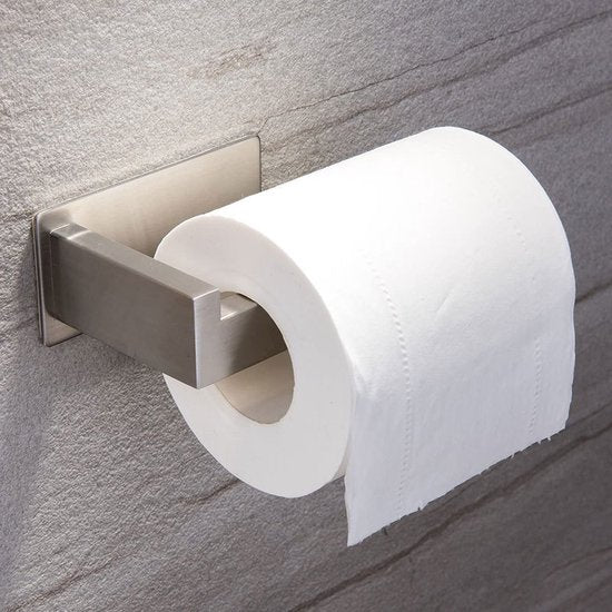 Toiletrolhouder zonder boren - Zelfklevend - RVS - Met plakstrip-- zilver