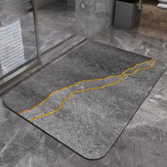 Antislip Absorberende Vloermat - 50x80 cm - Elegant Grijs Met Gouden Accent