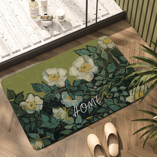 Kunstzinnige Antislip Badmat - Vincent van Gogh's "Roses" - Luxe Siliconen Diatomeeënaarde Mat - 39,5x59 cm