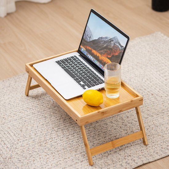 Multifunctionele Bamboe Bedtafel - Ideaal voor Ontbijt op Bed & Laptopgebruik - Opklapbaar en Draagbaar met Antislip Rand 50*30*6CM