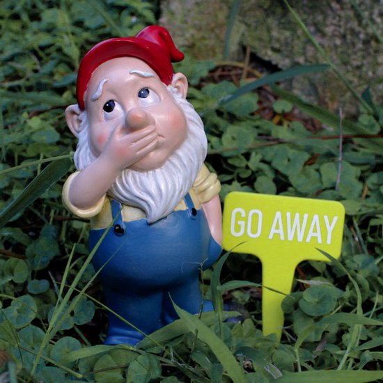 UniKorf.nl Tuinkabouter met 'GO AWAY' Bordje - Hars