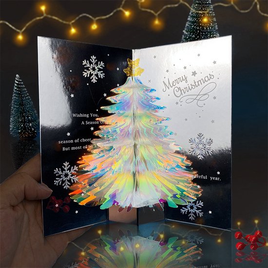Unikorf 2x 3D-Kerstboom Pop-up Kaart - Magisch Blauw