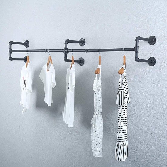 Stevige Kledingstang voor aan de Muur - Duurzame Kledingrail- Metaal -Draagvermogen tot 50 kg - Ideaal voor Wasruimte en Slaapkamer- 180 cm-Matzwart