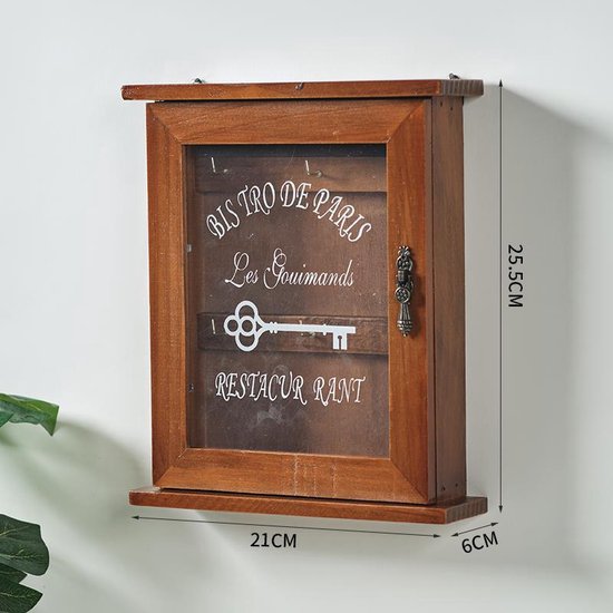 Massief Houten Sleutelkastje - 21 x 25,5 x 6 cm – Wandmontage – Vintage Bistro Design
