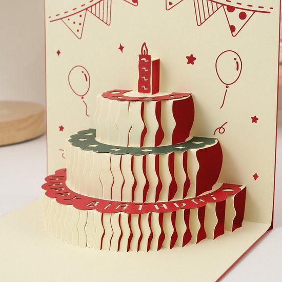 3D Pop-up Verjaardagskaart met Taartontwerp- Feestelijke Decoraties en Opnamefunctie-14.4x14.4cm