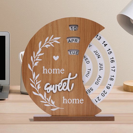 Houten Maanvormige Draaikalender - Home Sweet Home Design