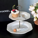 Franse reliëf keramische schaal dubbellaags afternoon tea schaal snoep dessert schaal wit