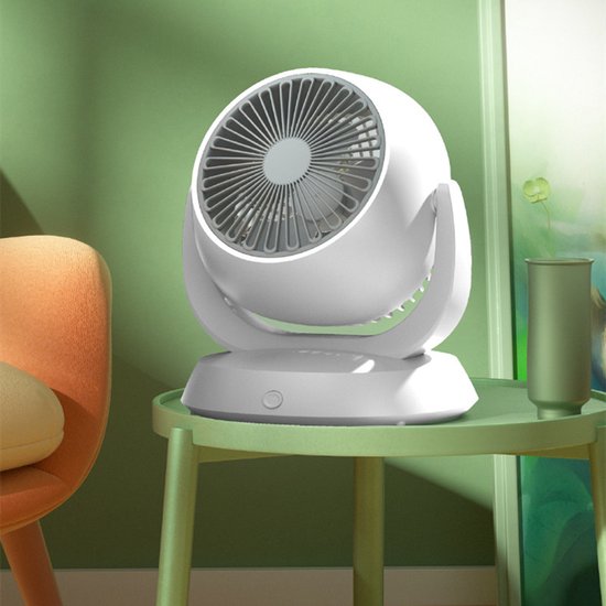 USB Oplaadbare Tafelventilator – 210° Breedhoek Wit