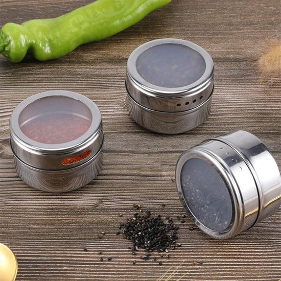Roestvrijstale Magnetisch Kruidenrek met 9 kruidenpotjes-kruiden en specerijen rek -silver
