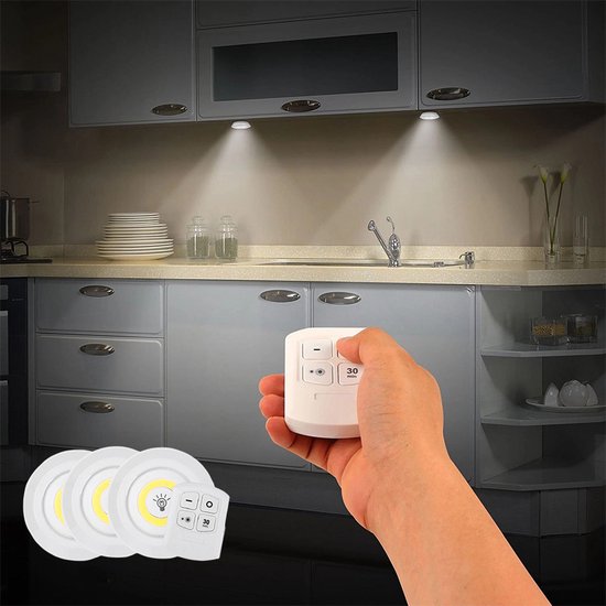 Xtraworks-3x LED inductie nachtlampje met 1x afstandsbediening- Kastverlichting - Dimbaar – Met Timer - warm licht