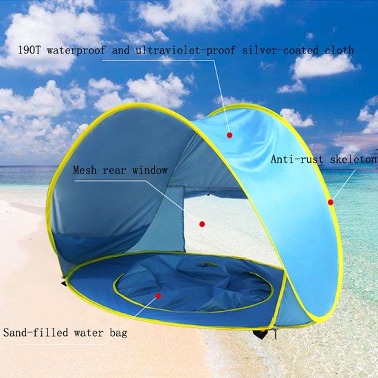 superleuke baby-strandtent met zwembadje-UV-bescherming-blauw