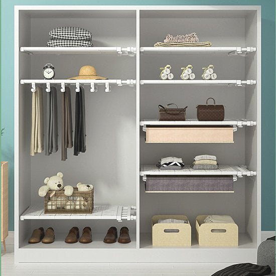 1 stuk Verstelbaar opbergrek Uitschuifbare separatorplank, plankkastorganizer, voor kledingkast, kast, boekenkast Compartiment verzamelen-53cm tot 90cmwit