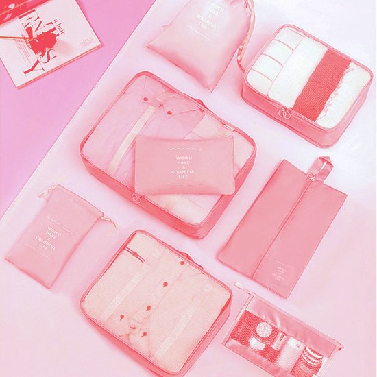 Packing Cubes 9-Delig – Koffer Organizer Reistassen – Duurzame Bagage Opbergset – Roze