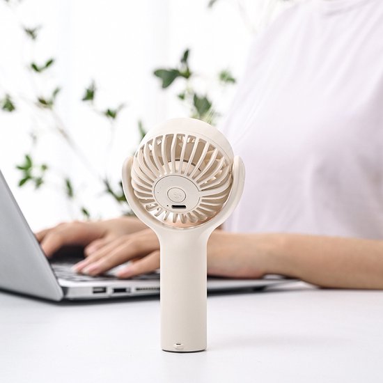 Draagbare Handventilator met grote capaciteit en Krachtige Windkracht-USB Oplaadbaar- Perfect voor Onderweg - 3 Snelheidsniveaus -wit-75 x40 x 140 mm