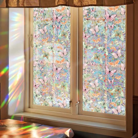 Milieuvriendelijke PVC Glasfolie - Kleurrijk vlinderpatroon - Zelfklevend - Privacy en UV Bescherming - 40x100 cm