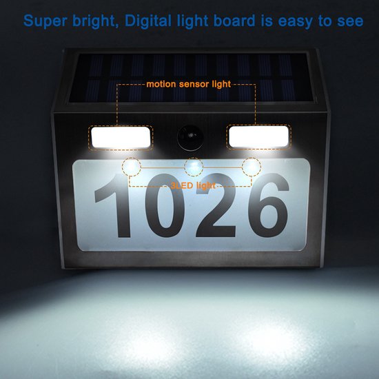 Solar Huisnummer Lamp met Bewegingssensor - 4 Stuks